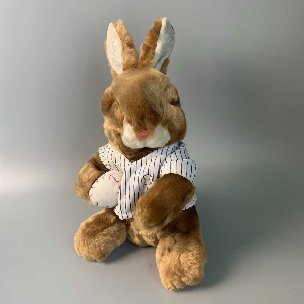 Dan Dee Collectors Choice Baseball Bunny Rabbit Plush Brown White Pinstripe Toy